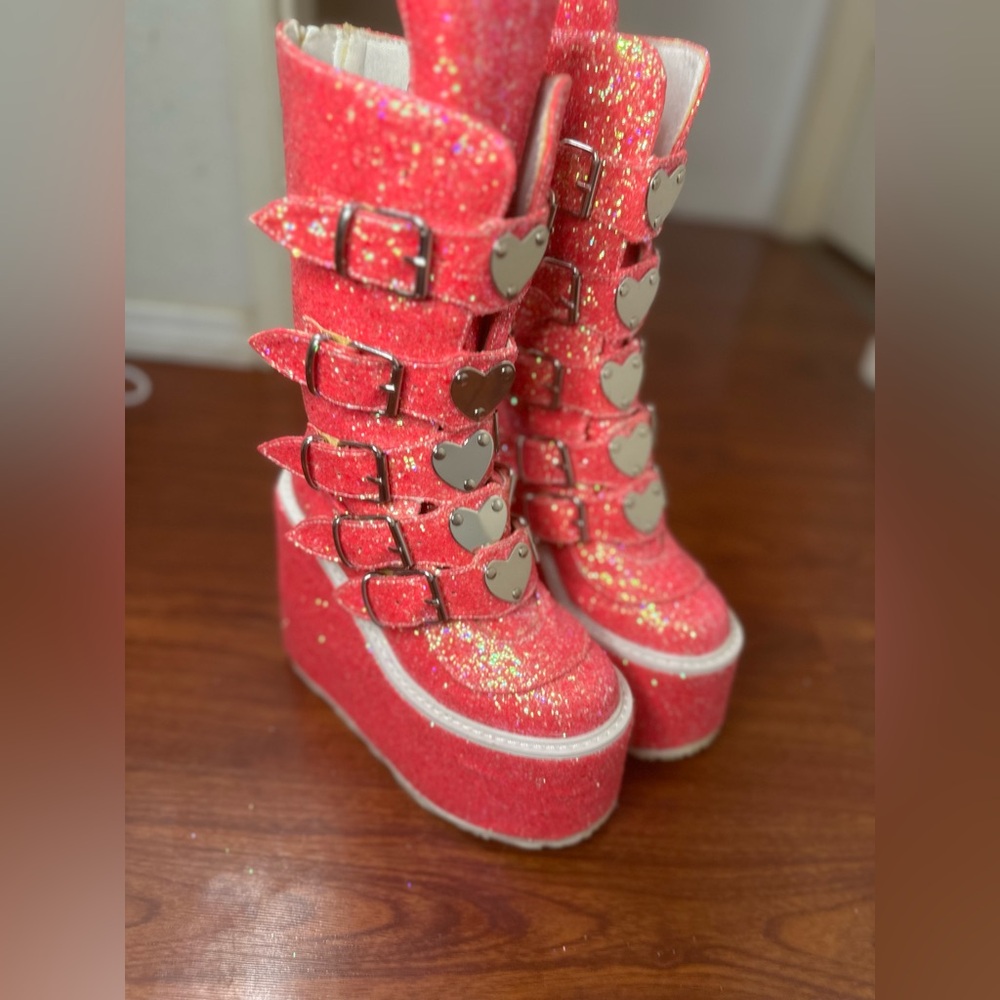 Demonia Hot Pink Glittery Swing-230g Platform Mid… - image 1